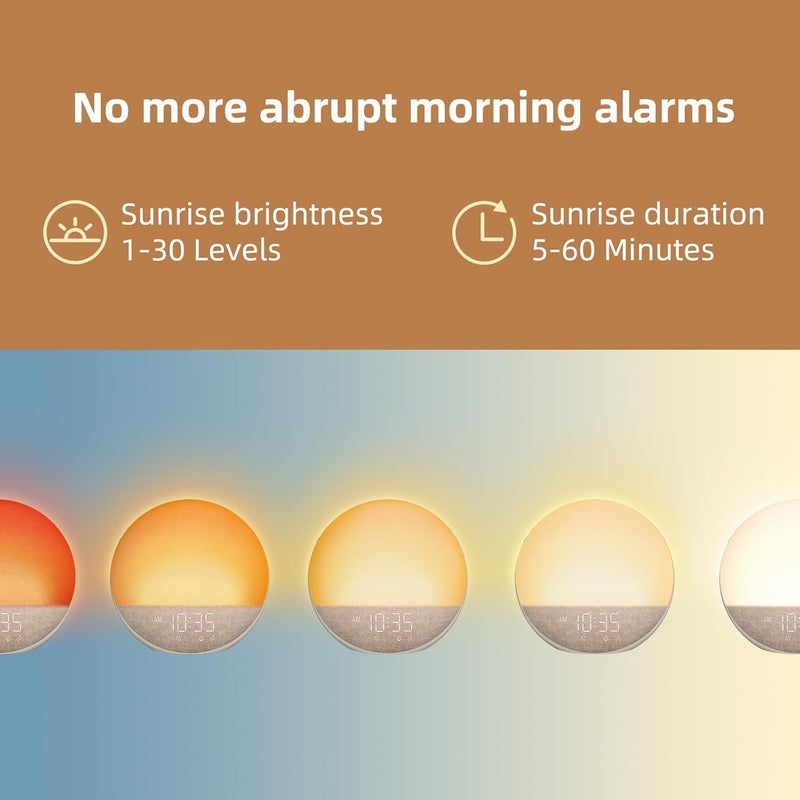 Odokee Sunrise Alarm Clock White Noise Machine: Natural Wake Up Light - Dimmable Clock with Bluetooth Speaker for Bedroom - 25 Sleep Sounds for Baby Adults Kids Putty - Image 2
